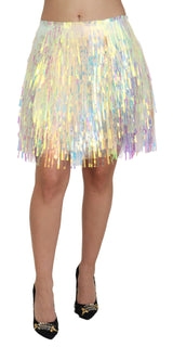 Dolce & Gabbana Iridescent Fringe Mini Skirt Mid Waist