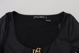 Dolce & Gabbana Elegant Black 3/4 Sleeve Top with Gold Detailing