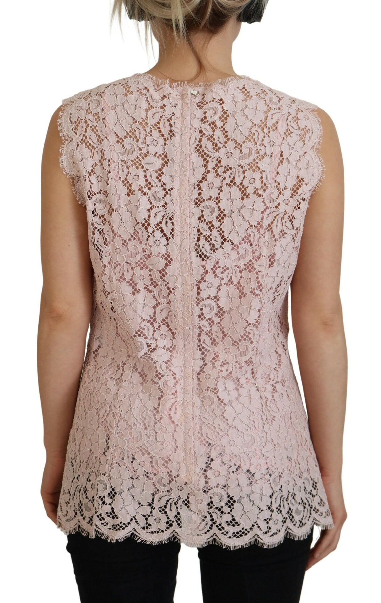 Dolce & Gabbana Elegant Sheer Lace Sleeveless Blouse in Pink