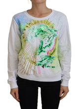 Versace Jeans Elegant White Graphic Crew Neck Sweater