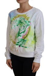 Versace Jeans Elegant White Graphic Crew Neck Sweater