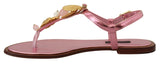 Dolce & Gabbana Chic Pink Leather Sandals with Exquisite Embellishment