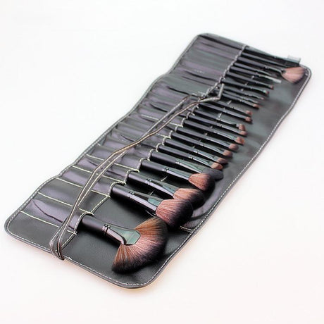 24-Piece Wooden Makeup Brush Set with Brush Bag