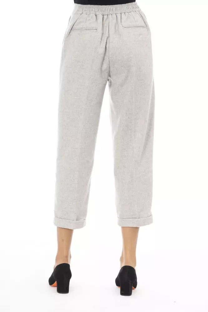 Alpha Studio Gray Wool Women Trousers