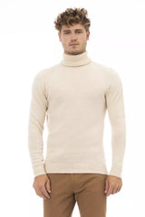 Alpha Studio Beige Alpaca Leather Men Sweater