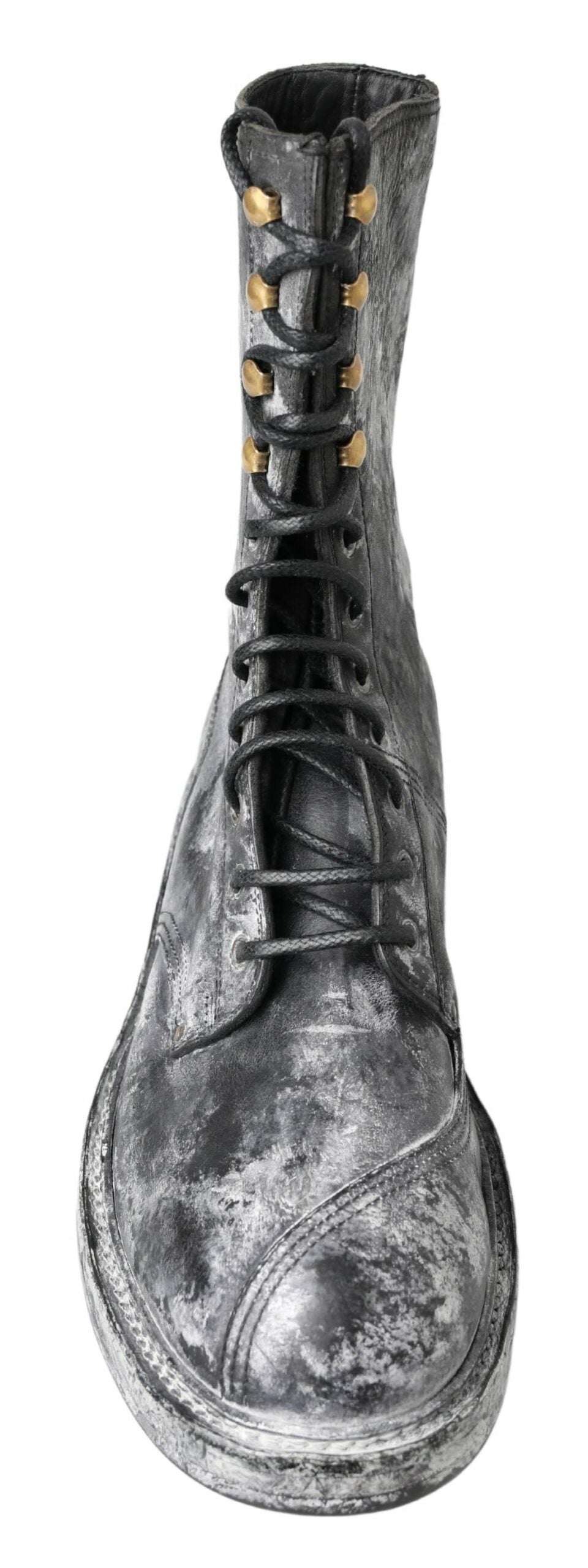 Dolce & Gabbana Chic Black Lace-Up Boots with Gray White Fade