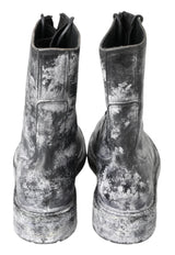 Dolce & Gabbana Chic Black Lace-Up Boots with Gray White Fade