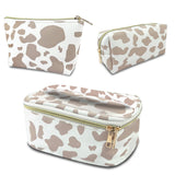Deokke 3Pcs Makeup BagTravel Makeup BagMakeup Bags for WomenMakeup Brush BagLarge Capacity PU Cosmetic BagWaterproof and Durable-Brown Cow Pattern