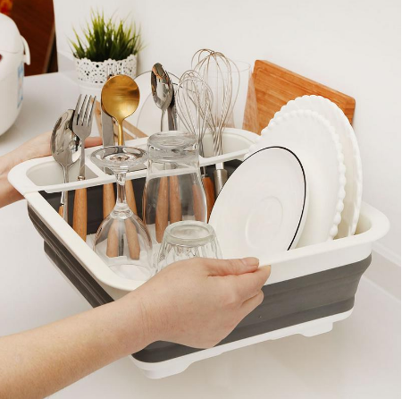 Folding Kitchen Drain Rack and Utensil Organizer