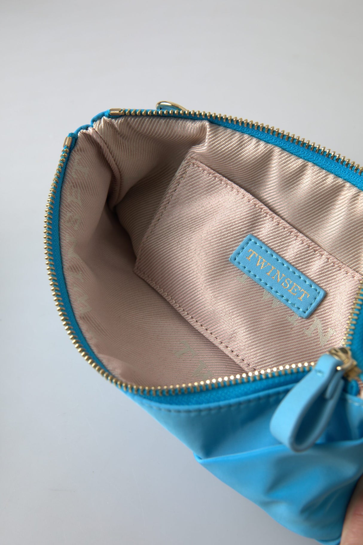 Twinset Blue Tafta Silk Large Bow Zipper Clutch Women Borse Logo Bag