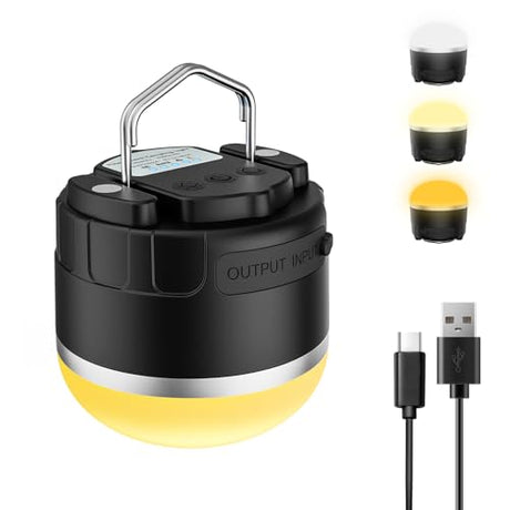 Rechargeable LED Camping Lantern 1000LMPortable Tent Lights with 3 ColorIP65 Waterproof Camping LightsMagnetic Base4000mAH Emergency Hanging Light for Power OutagesHikingTentOutdoorHome