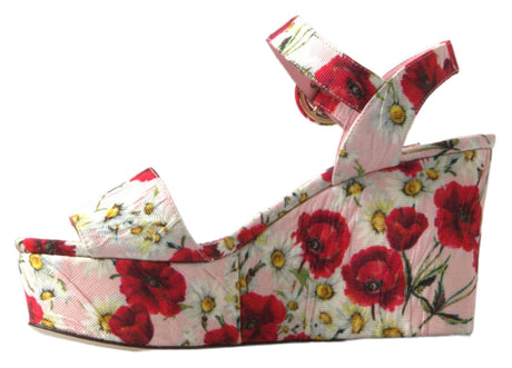 Dolce & Gabbana Floral Ankle Strap Wedge Sandals