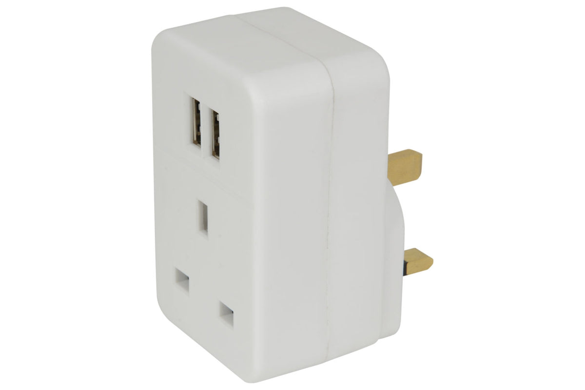 Mercury Plug-Through 13A UK Mains Adaptor with Dual USB 429.690
