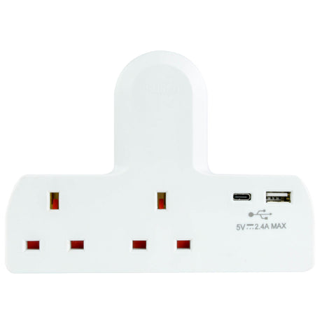 Mercury POWER Extension Wall Plugin 2 Gang 13A with 1xUSBC 1xUSBA 15W 429.849UK