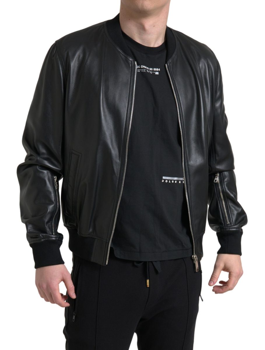 Dolce & Gabbana Elegant Black Leather Bomber Jacket