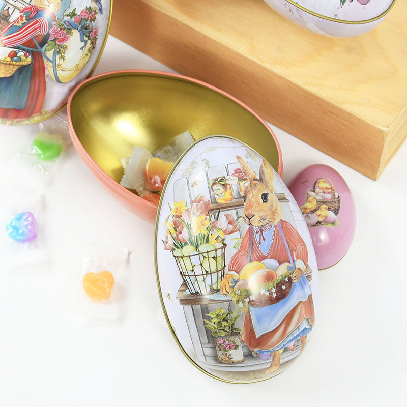 Cute Bunny Rabbit Printed Metal Easter Egg Candy Box