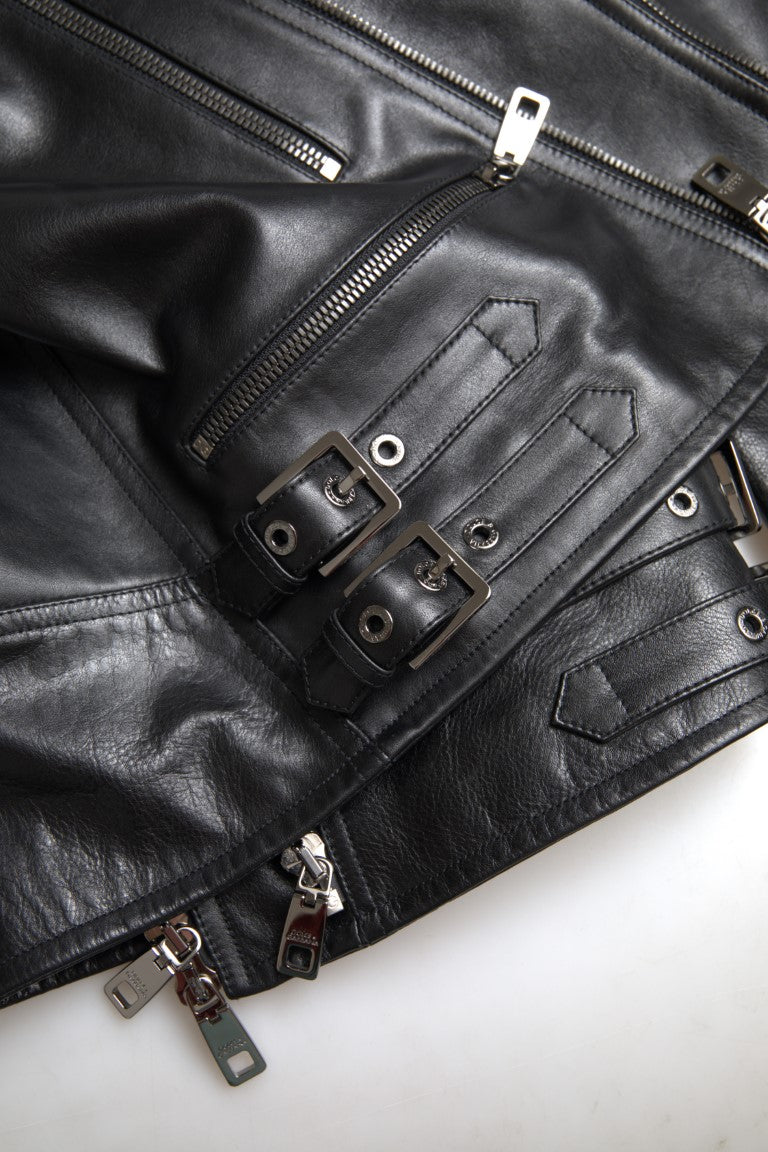 Dolce & Gabbana Sleek Black Leather Biker Jacket