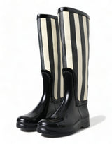 Dolce & Gabbana Black and White Striped Knee High Boots