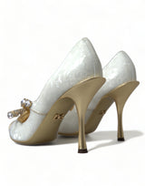 Dolce & Gabbana Elegant White Patent Crystal Bow Heels