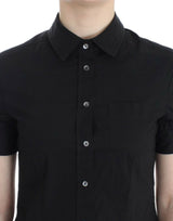 John Galliano Elegant Black Cotton Stretch Shortsleeve Blouse