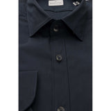 Bagutta Blue Cotton Men Shirt Slim Fit with French Collar