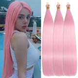 Locescsoc 24 Inch Straight Hair Extensions 150g 3 Packs Bone Straight Braiding Hair Pink Ariel Straight Ponytail Hair Bundles Ombre Soft Synthetic Crochet Box Braids for Women