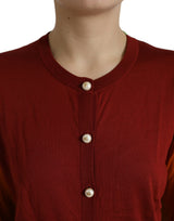 Dolce & Gabbana Silk Button Front Cardigan in Maroon Mix