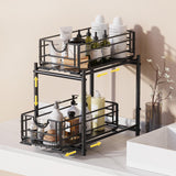Almaybe Under Sink Organizers and Storage 2 Tiers Metal Adjustable Height Pull Out Cabinet Organizer for Kitchen Bathroom Organizers and Storage (Black)