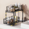 Almaybe Under Sink Organizers and Storage 2 Tiers Metal Adjustable Height Pull Out Cabinet Organizer for Kitchen Bathroom Organizers and Storage (Black)