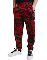 Dolce & Gabbana Elegant Leopard Print Joggers in Red and Black