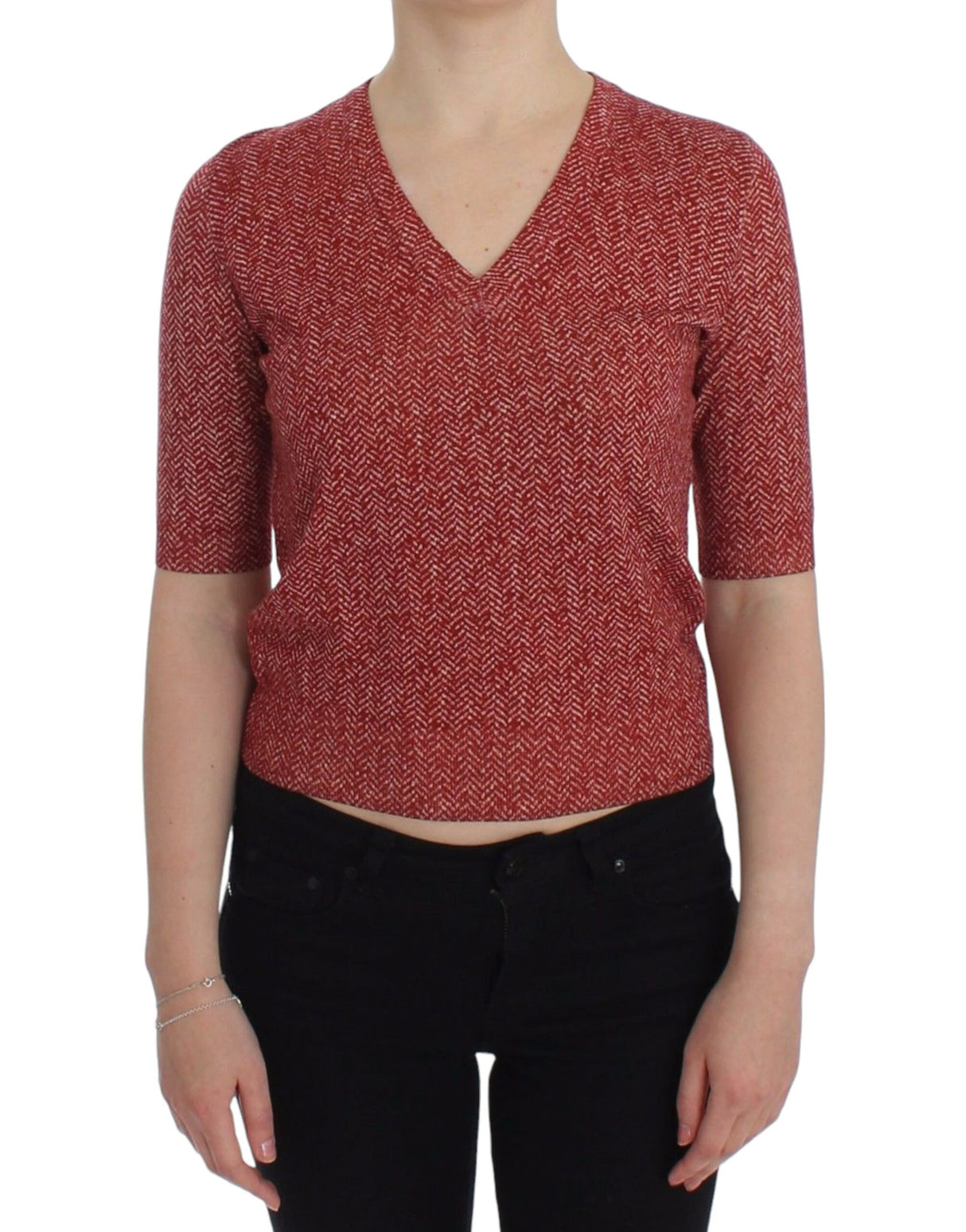 Dolce & Gabbana Enchanting Red Tweed V-Neck Sweater