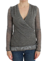 Ermanno Scervino Elegant Gray Wool Blend Deep V-neck Sweater