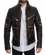 Dolce & Gabbana Brown Lambskin Leather Zipper Jacket - Men's