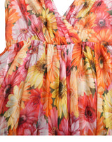 Dolce & Gabbana Elegant Floral Silk Midi Dress with V-Neck