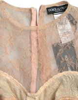 Dolce & Gabbana Beige Nylon Floral Lace Bustier Cropped Top