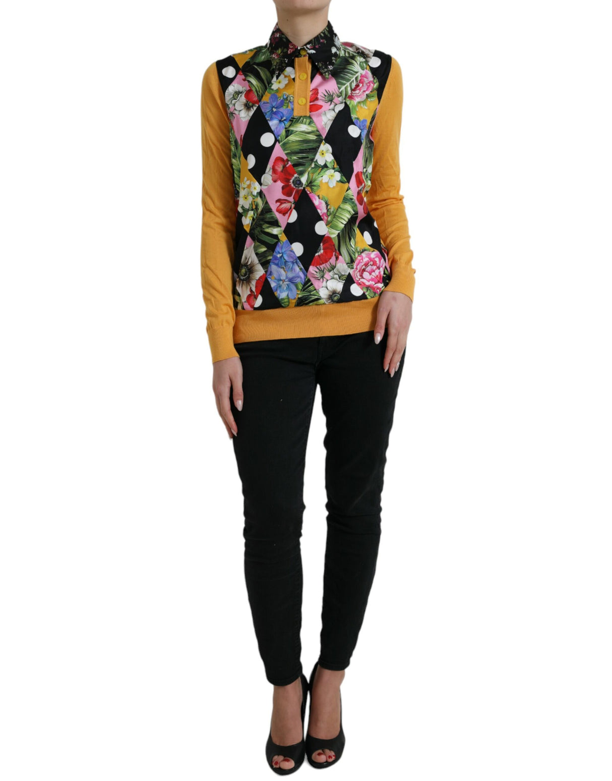 Dolce & Gabbana Elegant Patchwork Henley Silk Blend Sweater