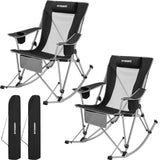 FUNDANGO Rocking Camping Chair for Adults 2 Pack Folding Rocking Camping Chair with High Back Rocker Camp Lawn Chairs Support 300lbs for Backyard Garden Picnic Camping Outdoor
