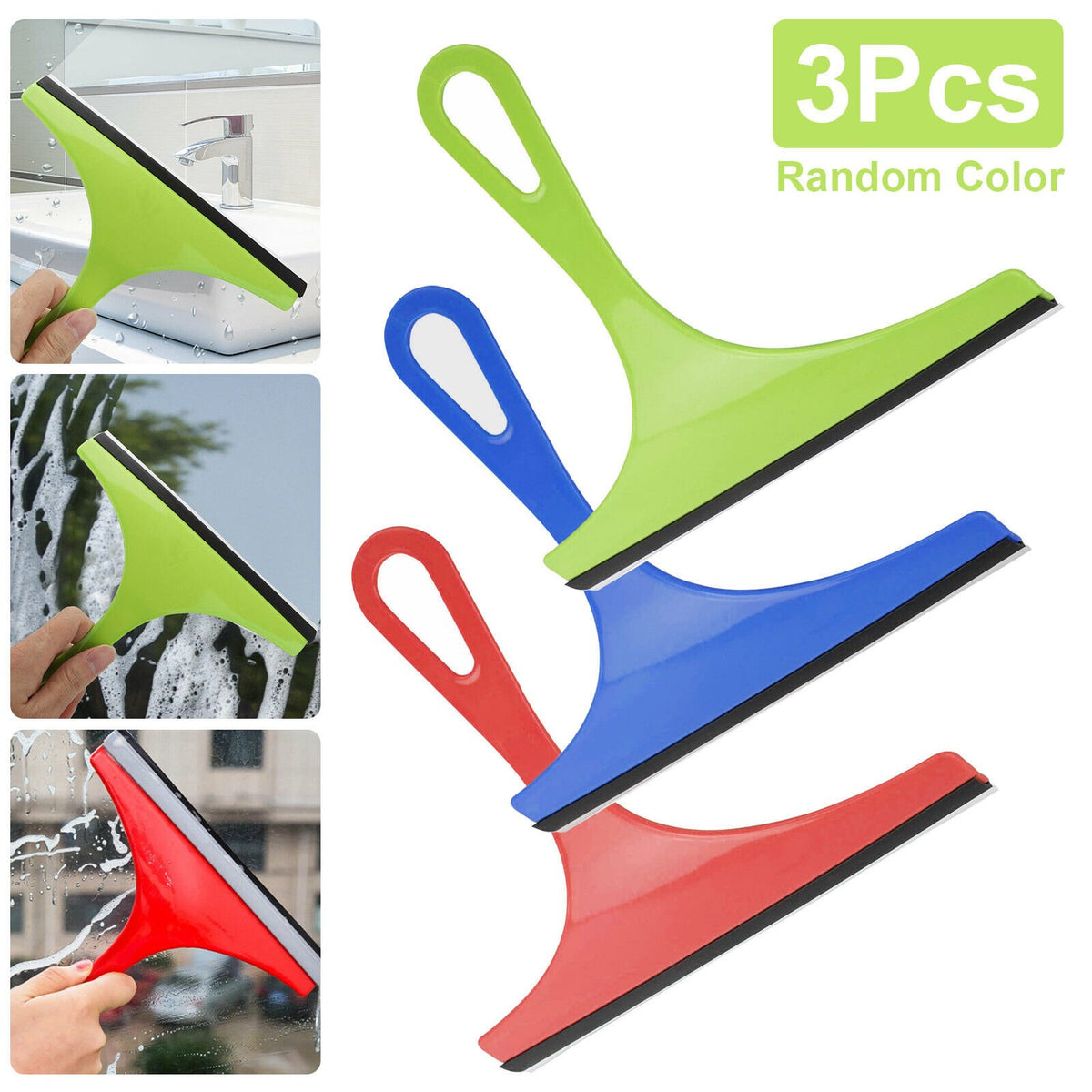 3X Glass Window Cleaner Squeegee Brush for Home & Car