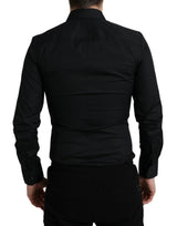 Dolce & Gabbana Black Cotton Stretch Slim Formal Dress Shirt