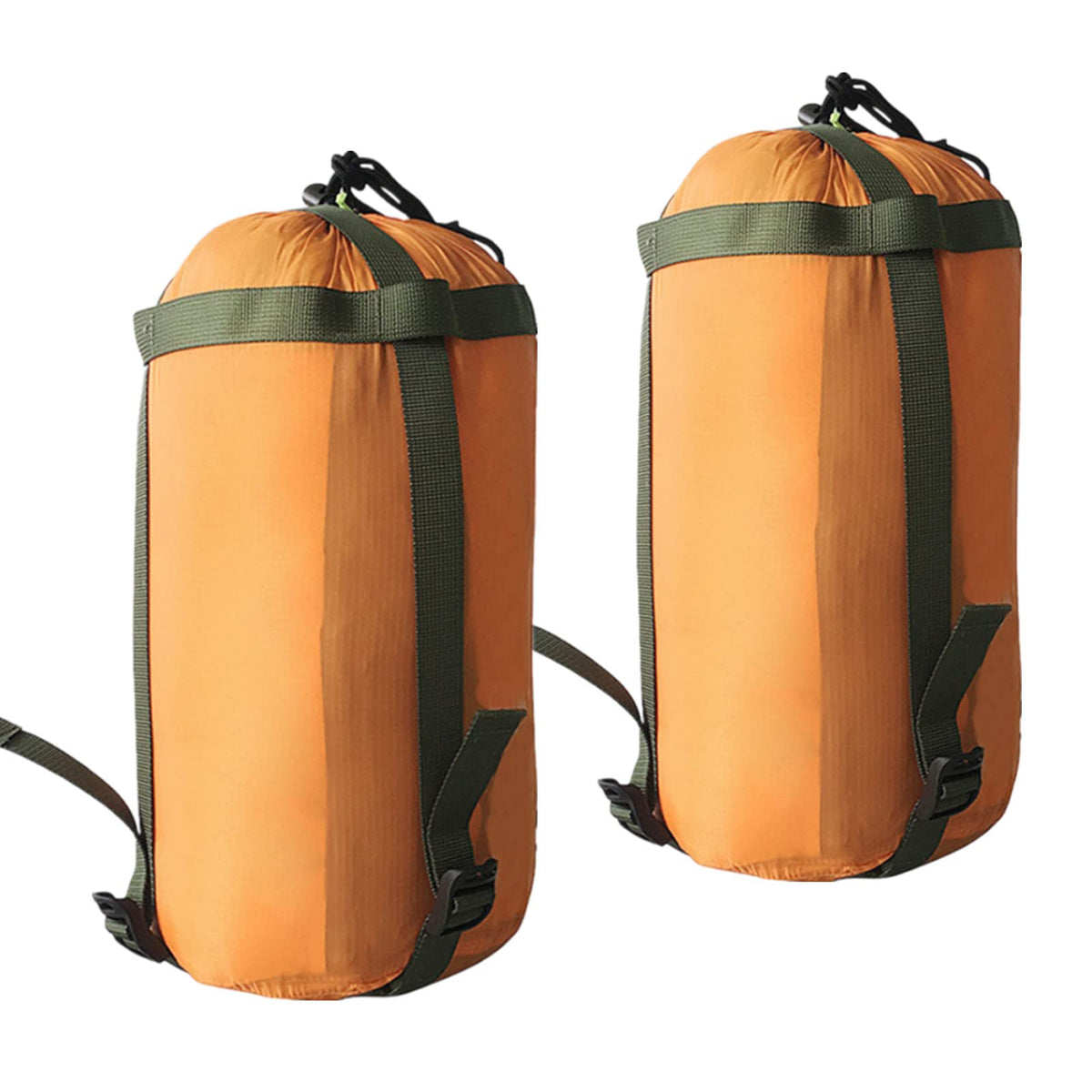 2 Pieces 10L Nylon Compression Stuff Sack Lightweight Storage Bags for Sleeping Bag Clothing Pillows for Camping Outdoor Hiking Backpacking Travelling (Orange)