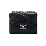 Michael Kors Serena Medium Black Diamond Quilted Faux Leather Flap Shoulder Bag