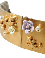 Dolce & Gabbana Elegant Gold-Tone Faux Pearl Floral Belt