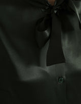 Dolce & Gabbana Gray Long Sleeves Ascot Collar Blouse Top