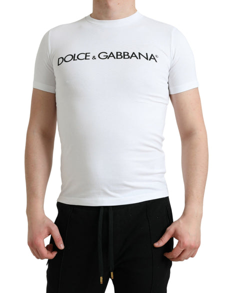 Dolce & Gabbana White Logo Print Cotton Crew Neck T-shirt
