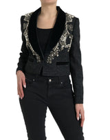 Dolce & Gabbana Black Crystal Embellished Overcoat Jacket