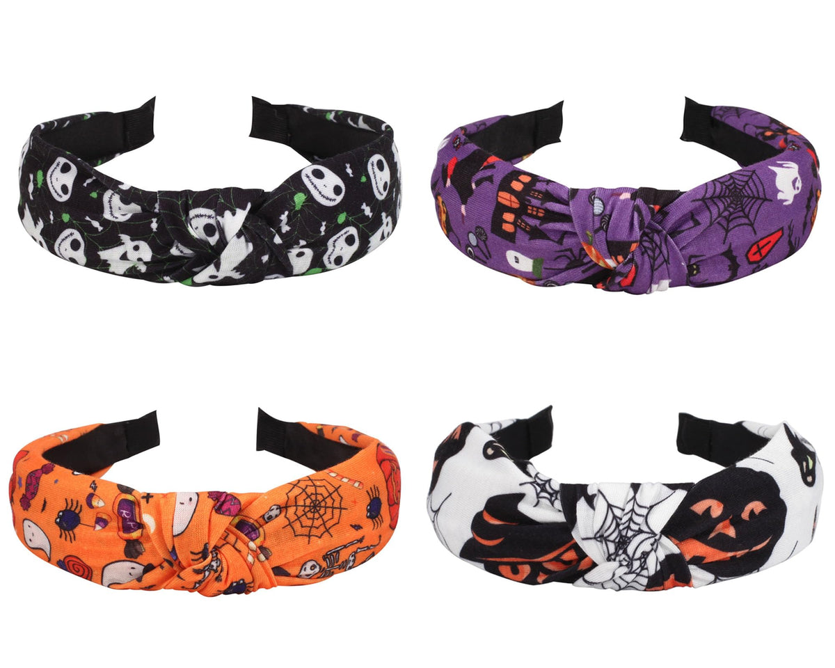 Spooky Halloween Headbands Set for Women - Ghost Skeleton Pumpkin Bat Wide Non-Slip Hair Accessories for Halloween Costume Party Decorations and Gifts