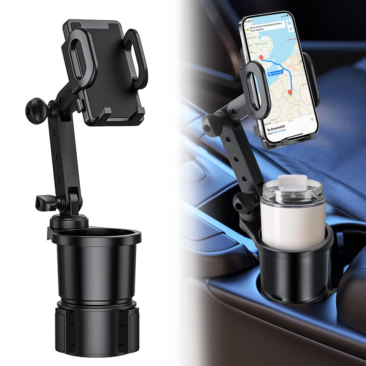 EEEKit 2 in 1 Car Cup Holder Expander Phone Mount 360° Rotation Compatible with iPhone Samsung All Smartphone Black