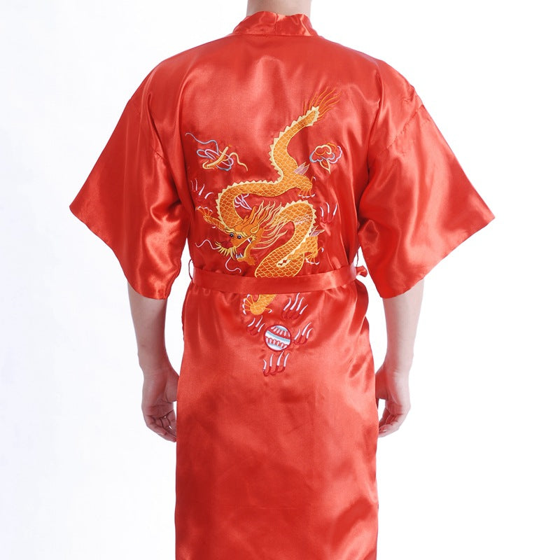 Embroidered Men's Nightgown for Home Wear