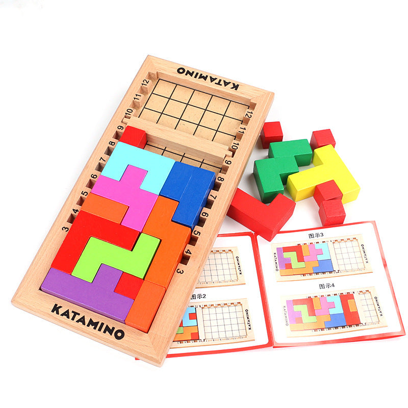 Wooden Tetris Puzzle Building Blocks for Kids 3-8 Years