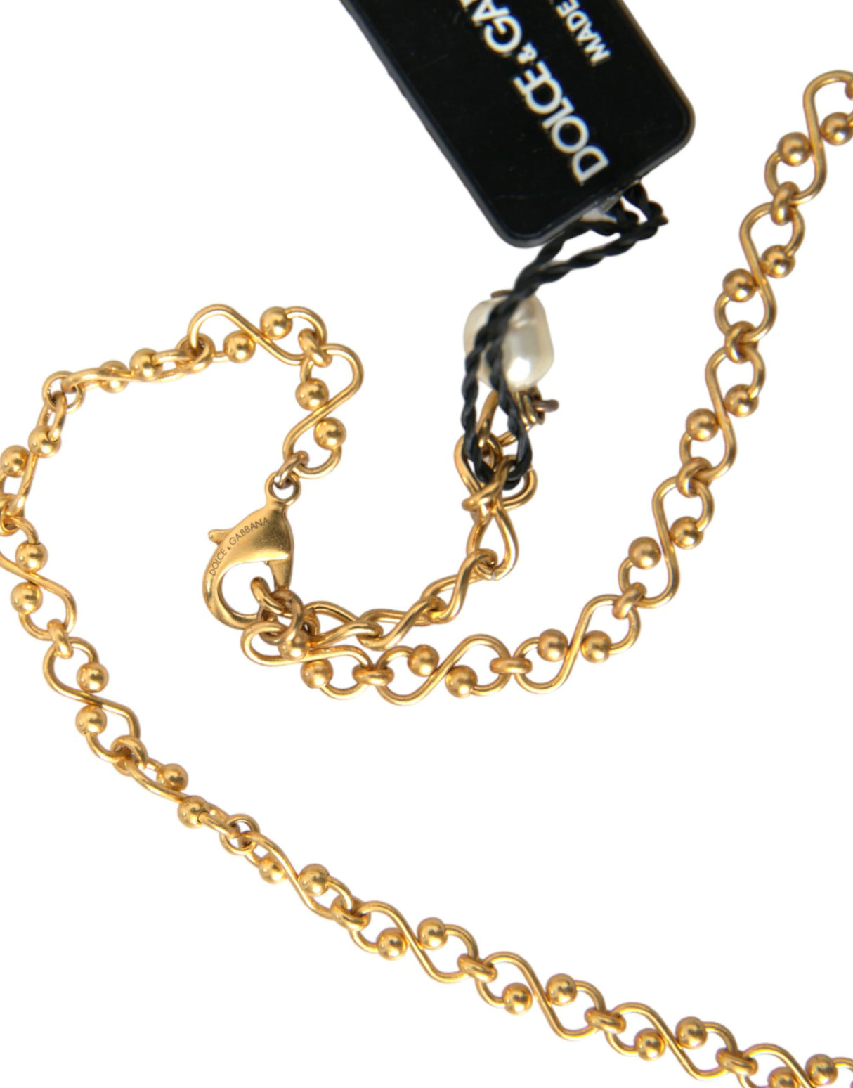 Dolce & Gabbana Gold Brass Chain Pearl Pendant Charm Necklace